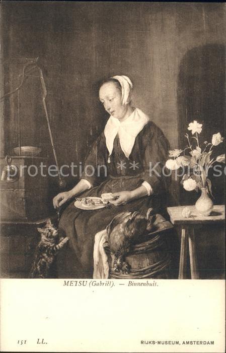 Kuenstlerkarte Gabriel Metsu Binnenhuis Cuisine Nr. 15
