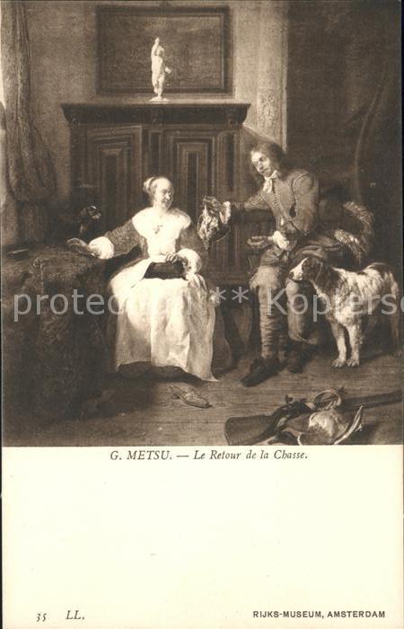 Kuenstlerkarte G. Metsu Le Retour de la Chasse Nr. 35