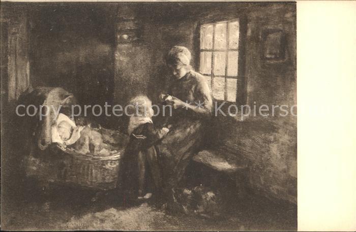 Kuenstlerkarte Albert Neuhuys Bij de wieg An der Wiege