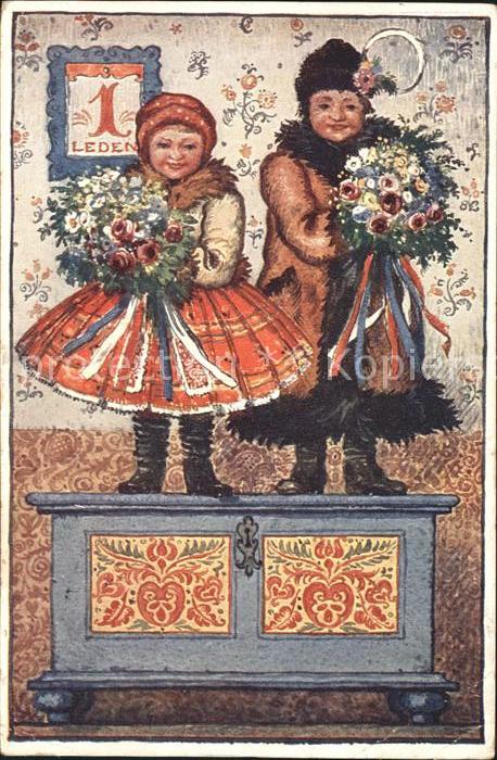 Neujahr Kinder Trachten Wintermode Blumen Gedicht Polen