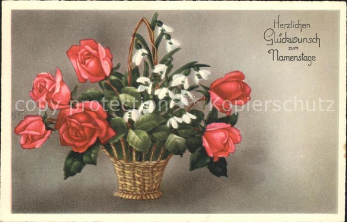 Namenstag Namenskarte Glückwunsch Rosen Schneeglöckchen