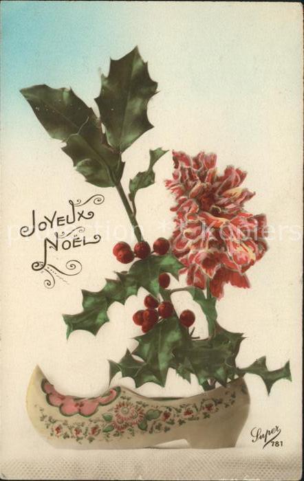 Weihnachten Stechpalme Holzschuh Nelke Verlag-Super-Nr. 781