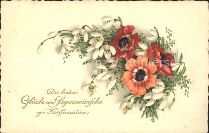 Konfirmation Anemonen Schneeglöckchen Litho