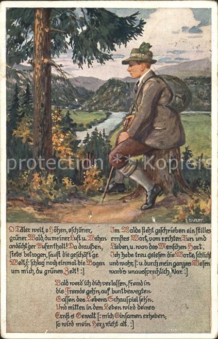 Wandern Wanderer Künstlerkarte J. Durst Gedicht
