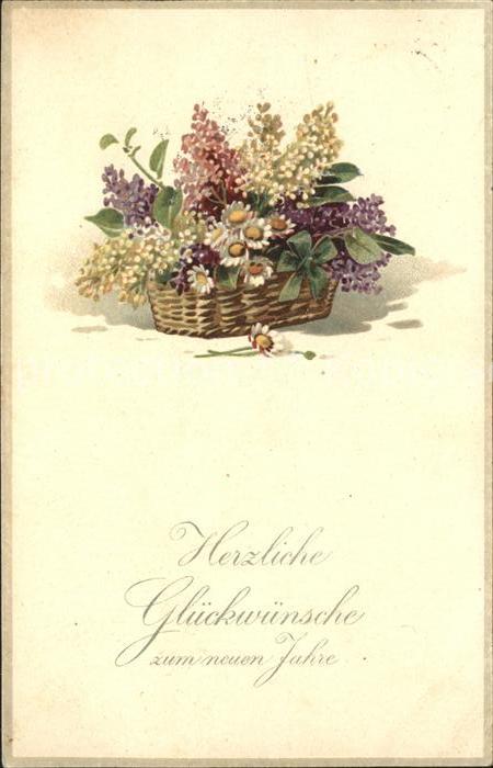 Neujahr Flieder Gaensebluemchen Litho