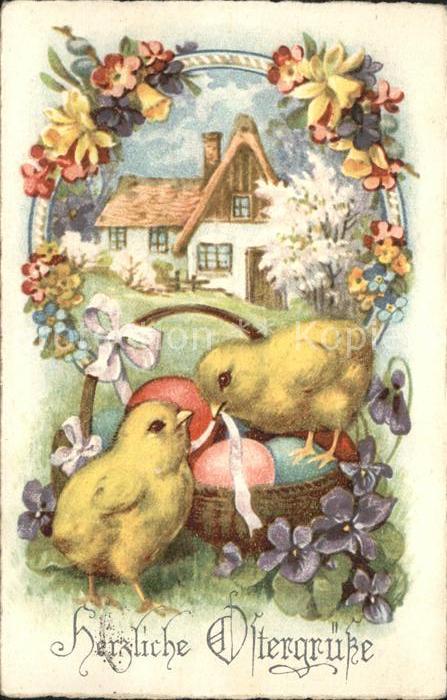 Ostern Easter Paques Kueken Ostereier Veilchen Narzissen