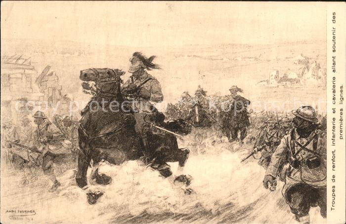 Kuenstlerkarte Andre Fournier Infanterie et cavalerie Premieres lignes
