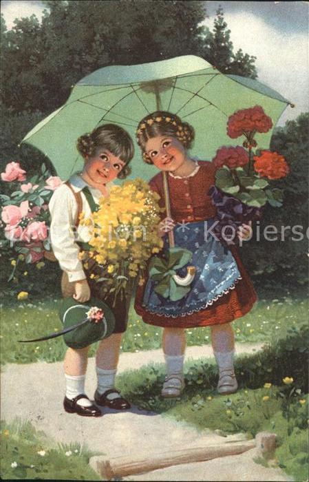 Kinder Child Enfants Blumen Trachten Regenschirm