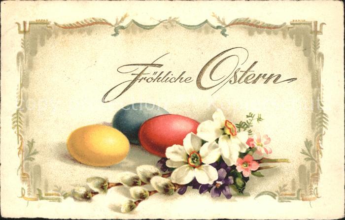 Ostern Easter Paques Dichter-Narzissen Ostereier Weidenkätzc