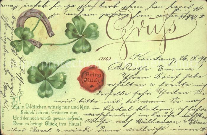 Kleeblatt Cloverleaf Trebol Trefle Hufeisen Siegel Gedicht Litho