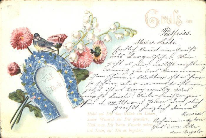 Hufeisen Maiglöckchen Maßliebchen Vogel Litho