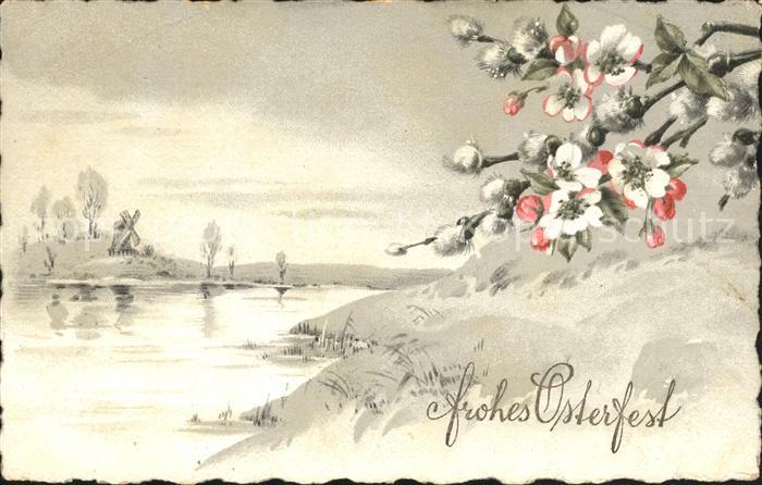 Ostern Easter Paques Blumen Weidenkätzchen Windmühle
