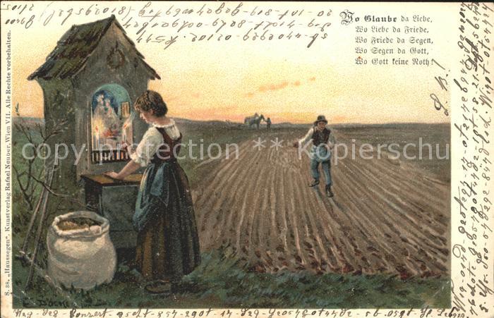 Doecker E. Haussegen Landwirtschaft Acker Marterl Litho Gedicht