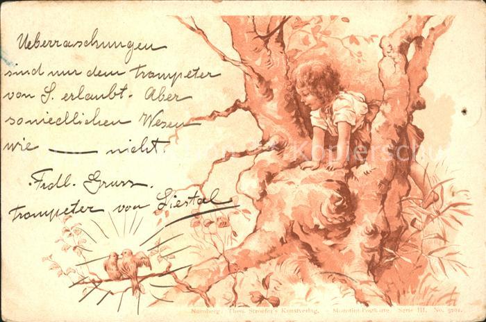 Kinder Child Enfants Baum Voegel Litho