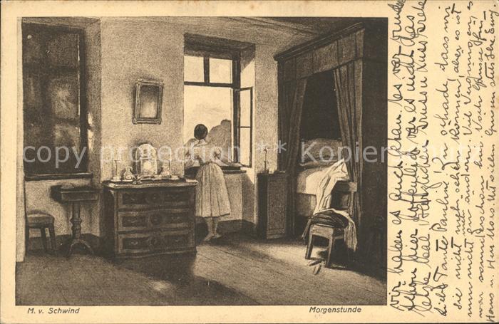 Kuenstlerkarte M. v. Schwind Morgenstunde Schlafzimmer Moebel