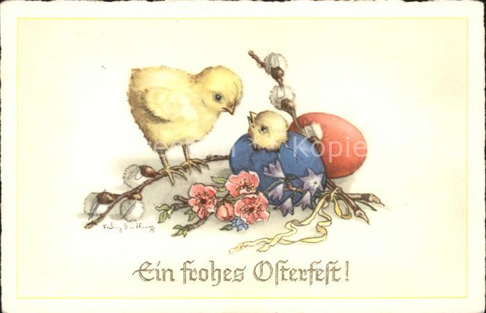 Ostern Easter Paques Küken Ei Weidenkätzchen Blumen
