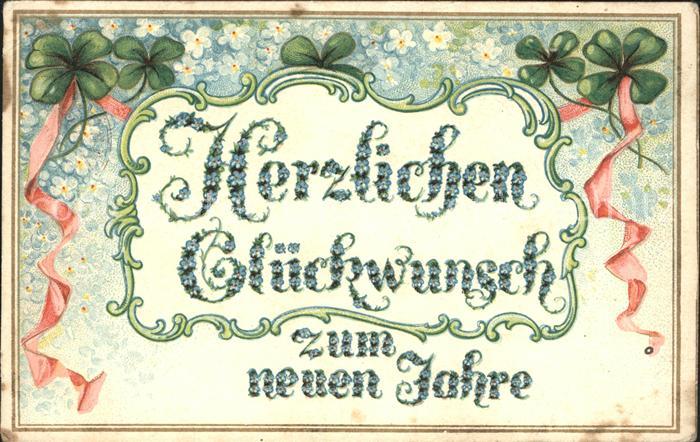 Neujahr Kleeblaetter Vergissmeinnicht Litho