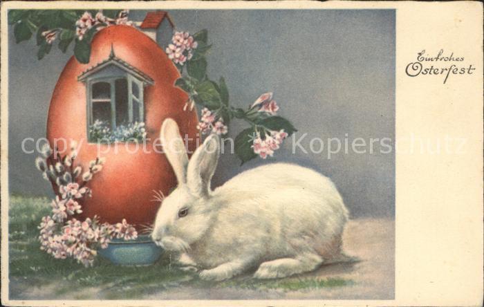 Hasen Ostern Weidenkaetzchen Blumen Ostereihaeuschen