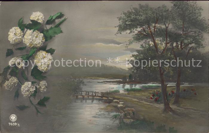 Verlag NPG Nr. 7659/1 Blumen Bäume Fluss