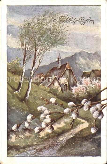 Ostern Easter Paques Weidenkaetzchen Fluss Baum