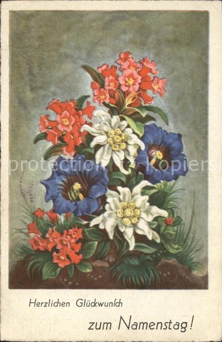Namenstag Namenskarte Edelweiss Alpenrosen Enzian