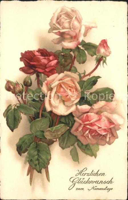 Namenstag Namenskarte Glueckwunsch Rosen Litho