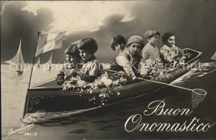 Namenstag Namenskarte Kinder Boot Blumen Fischnetz Foto-Bromostampa-Nr. 961/9