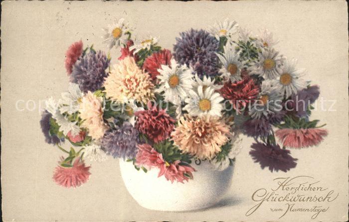 Namenstag Namenskarte Glueckwunsch Dahlien Margeriten