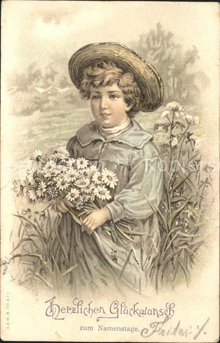Namenstag Namenskarte Glueckwunsch Margeriten Kind Litho