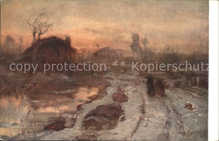 Kuenstlerkarte V. A. Cargnel Tramonto invernale Nr. 10