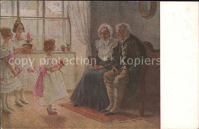 Kuenstlerkarte Carl Zewy Gratulanten Kinder Grosselter