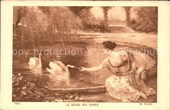 Kuenstlerkarte E. Deully Le Bassin des Cygnes Nr. 7440