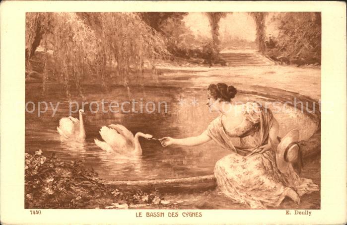 Kuenstlerkarte E. Deully Le Bassin des Cygnes Nr. 7440 Verlag-Salon-de-Paris