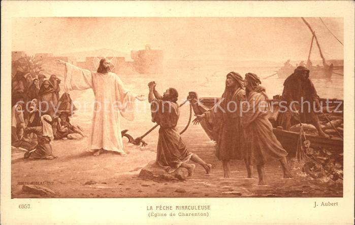 Kuenstlerkarte J. Aubert La Peche Miraculeuse Nr. 6957