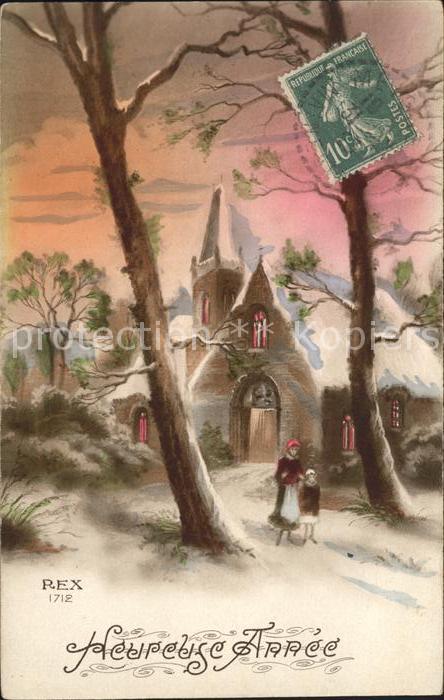 Verlag REX Nr. 1712 Neujahr Kirche Baeume