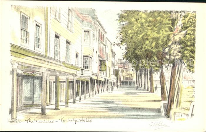 Tunbridge Wells The Pantiles Pencil Sketch Card Kuenstlerkarte