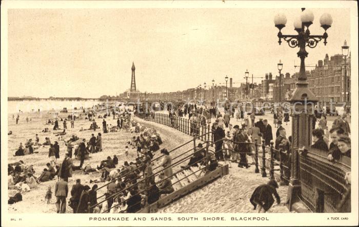 Blackpool Promenade and Sands Shouth Shore Beach Tucks Post Card