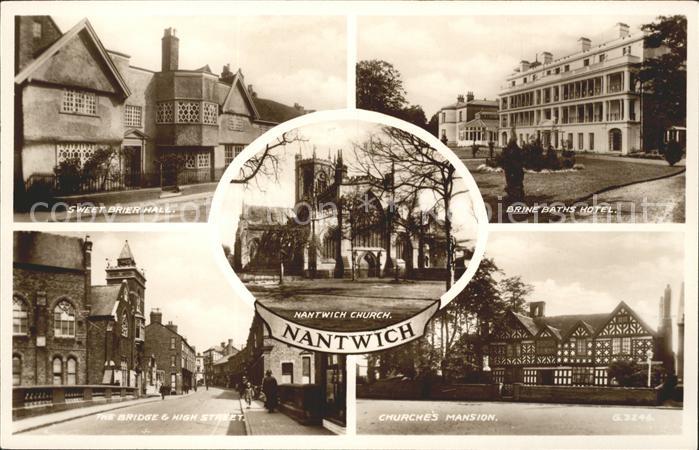 Nantwich Sweet Brier Hall Hotel Bridge High Street Church Valentine's Post Card