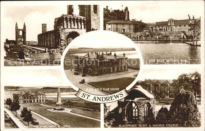 St Andrews Fife Cathedral Martyrs Monument Ruins College Pool Golf Club House Va