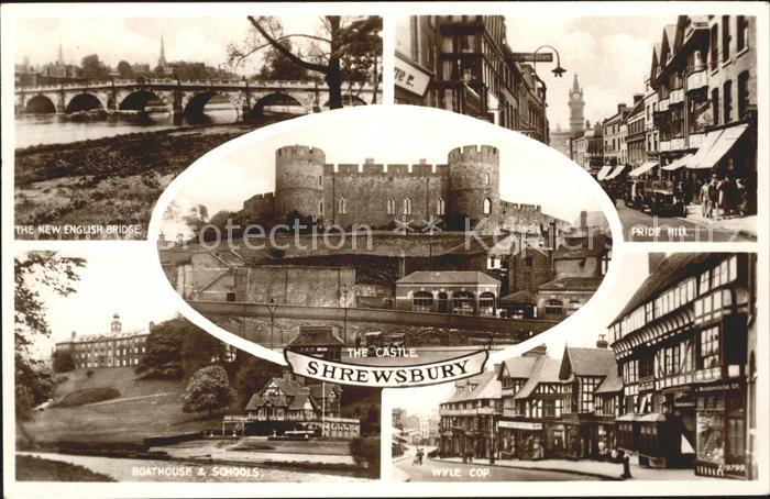 Shrewsbury Castle Bridge Pride Hill Boathouse School Wyle Cop Valentine's Post C