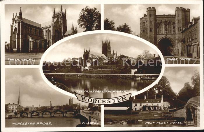 Worcester Cathedral Edgar Tower Bridge Holt Fleet Hotel Valentine's Post Card