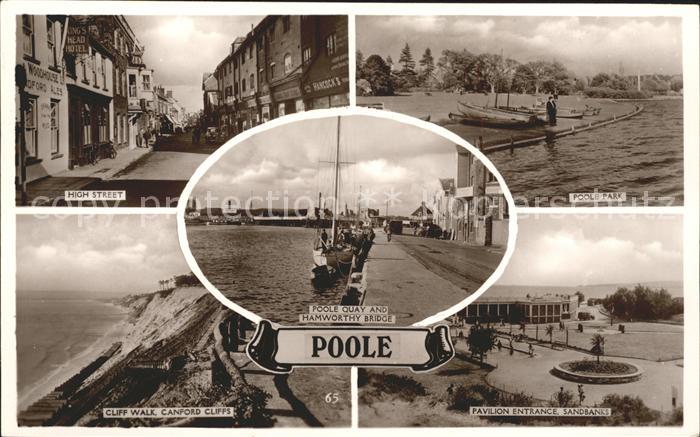 Poole Dorset High Street Park Quay and Hamworthy Bridge Cliffs Pavilion Sandbank