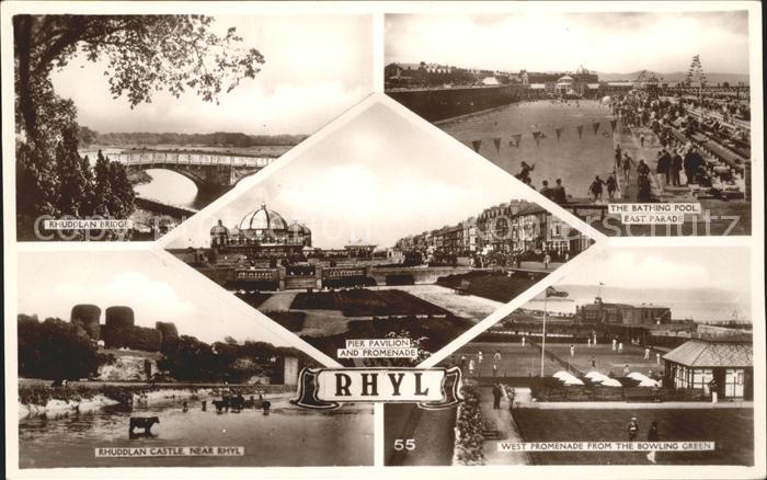 Rhyl Denbighshire Rhuddlan Bridge Bathing Pool Castle Promenade Bowling Green Pa