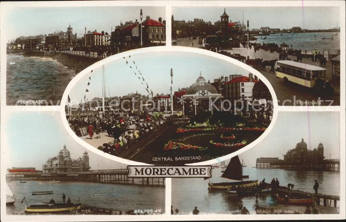 Morecambe Lancashire Promenade Pier Central Bandstand Sailing Boat Valentines Po
