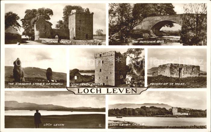 Kinross Town Lake Loch Leven Castle Bridge Priory of St Moak Standing Stones of