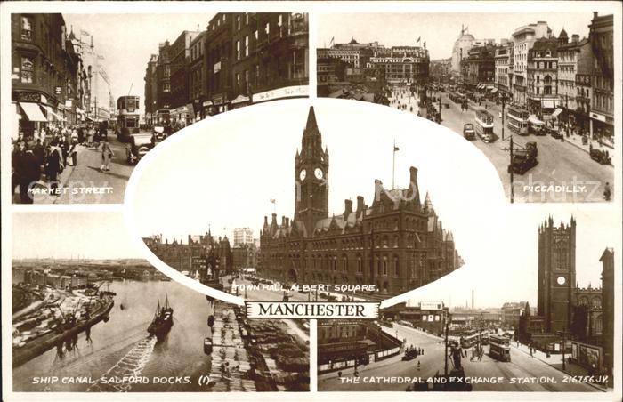 Manchester Market Street Piccadilly Ship Canal Salford Docks Cathedral Exchange