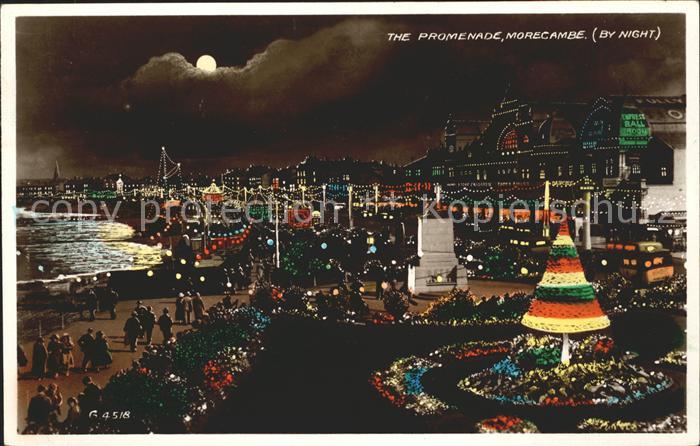 Morecambe Lancashire Promenade by night Valentine's Post Card