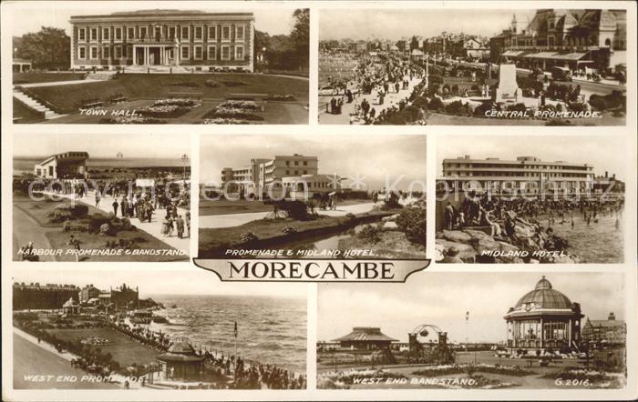 Morecambe Lancashire Town Hall Promenade Bandstand Midland Hotel Pavilion Valent