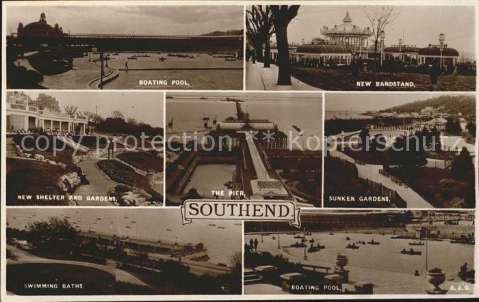 Southend-on-Sea Boating Pool Bandstand Shelter Gardens Pier Sunken Gardens Swimm