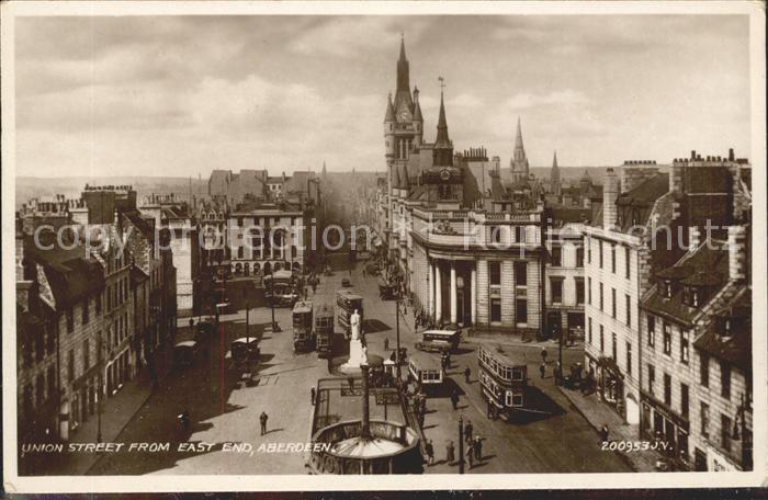 Aberdeen City Union Street from East End Monument Tramway Valentine's Post Card